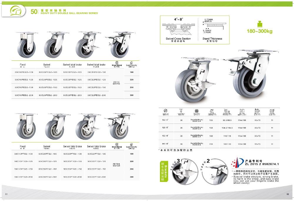 6'' Industrial Swivel TPR Double Ball Bearings Thermoplastic Rubber Heavy Duty Caster Wheels