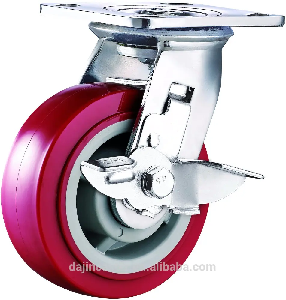 Heavy duty 6 inch PU caster wheels with side brake and lock