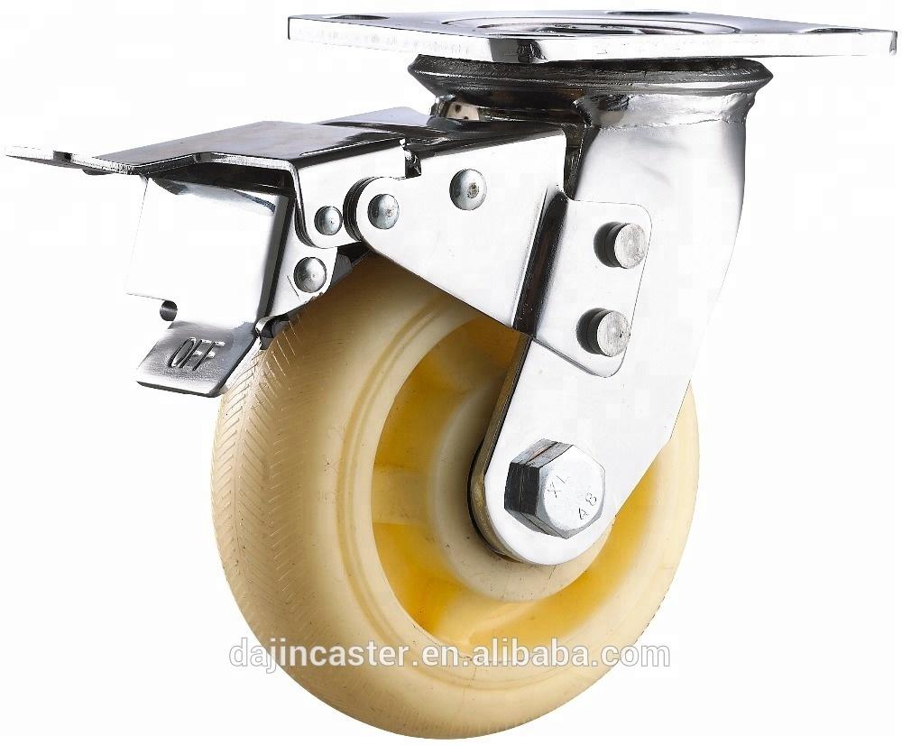 5 inch Red PU Industrial Caster wheels with total break and lock