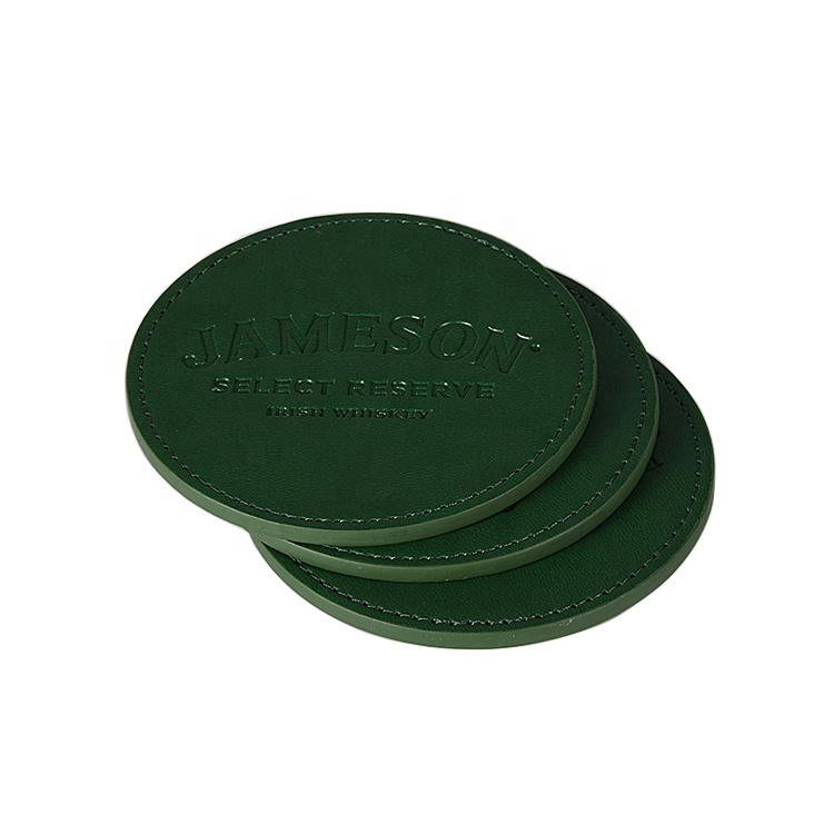 Promotional Wholesale Blank Cheap Simple Style Round Drink Cup Mat PU Leather Coaster with Engraved Logo