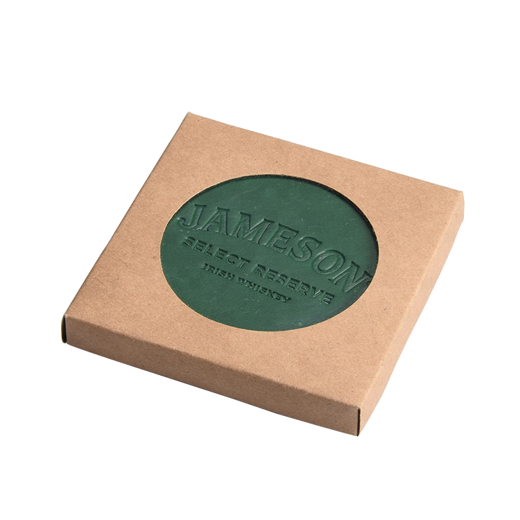 Direct factory supply embossed logo 9cm size leather coasters
