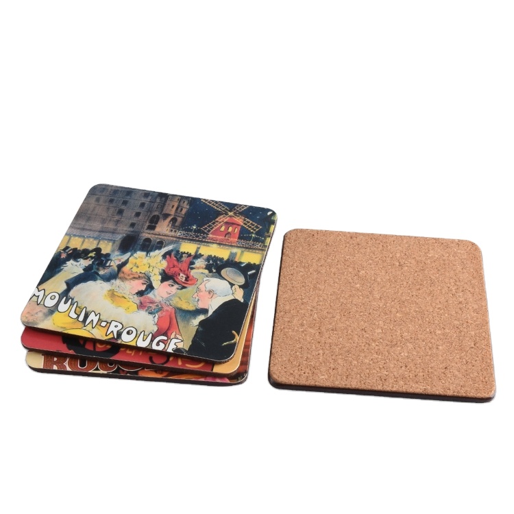Custom Brand Name Eco Friendly Wooden Cartoon Pattern Cup Cork Coaster for Drink