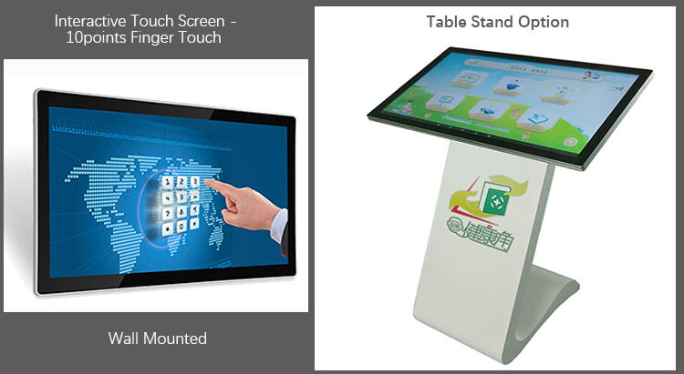 Professional factory capacitive led 4k touch screen pc all in one lcd display panels with table stand