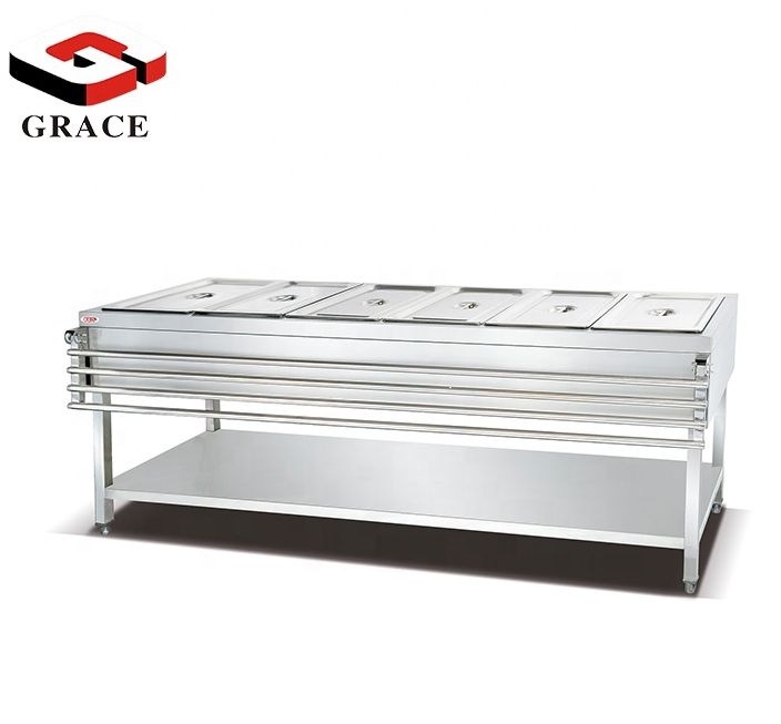 Free standing electric stainless steel 6 container food warmer bain marie buffet counter