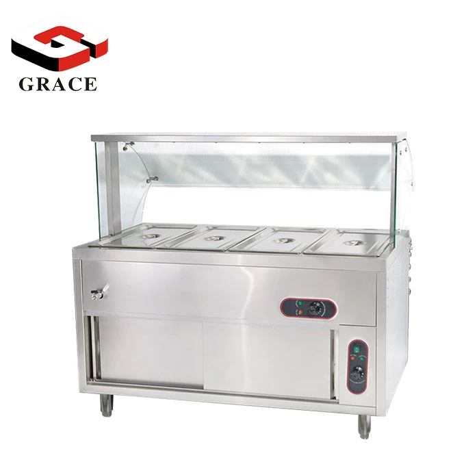 GRACE Kitchen Free Standing Stainless Steel 4 Container Bain Marie Buffet Counter