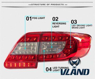 Vland Manufacturer LED car taillamp for Corolla LED tail lamp rear light year model for 2011-2013