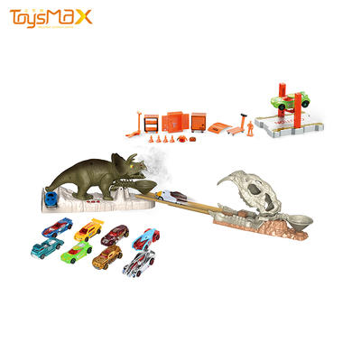 Latest Design toy spray dinosaur electrical ejection track racing toy with kids triceratops toy set