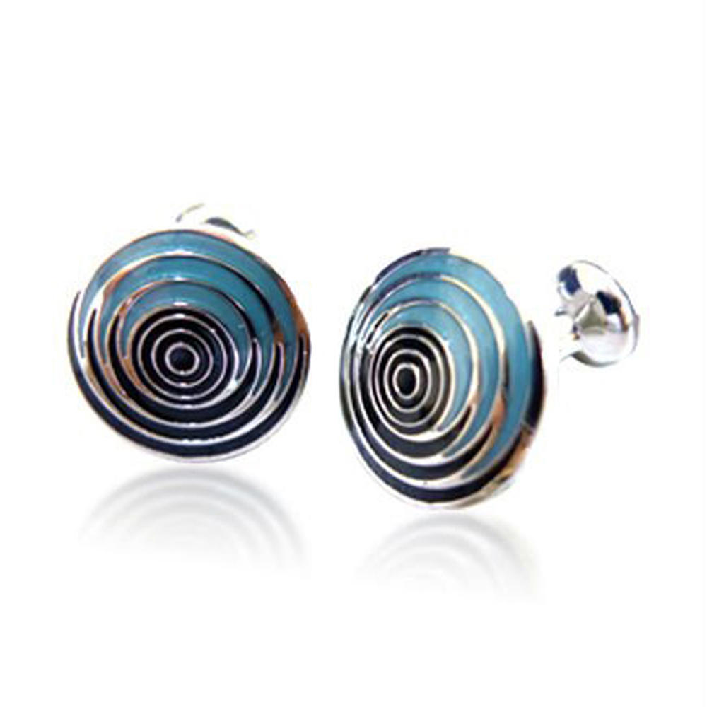 Wholesale elegant round blue enamel stripe sterling silver cufflinks