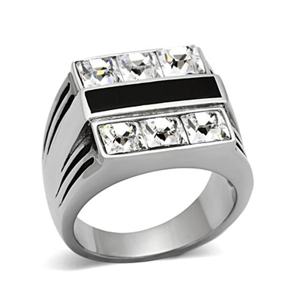 Square Rhinestone High Quality Jewelry Punk Stainless Steel Rings