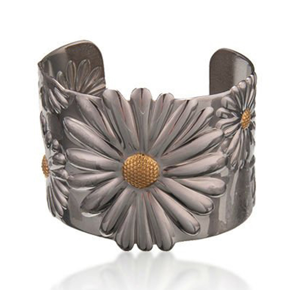 Leisure vintage flower stainless steel handcuff bracelet
