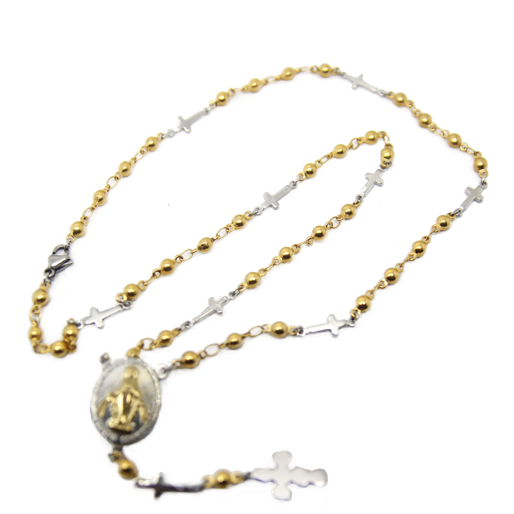 Gold beads design gothic stainless steel chain necklace hot for sale