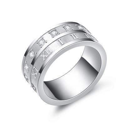 Roman Numerals Cz Large Size 3161 Stainless Steel Ring Made In China