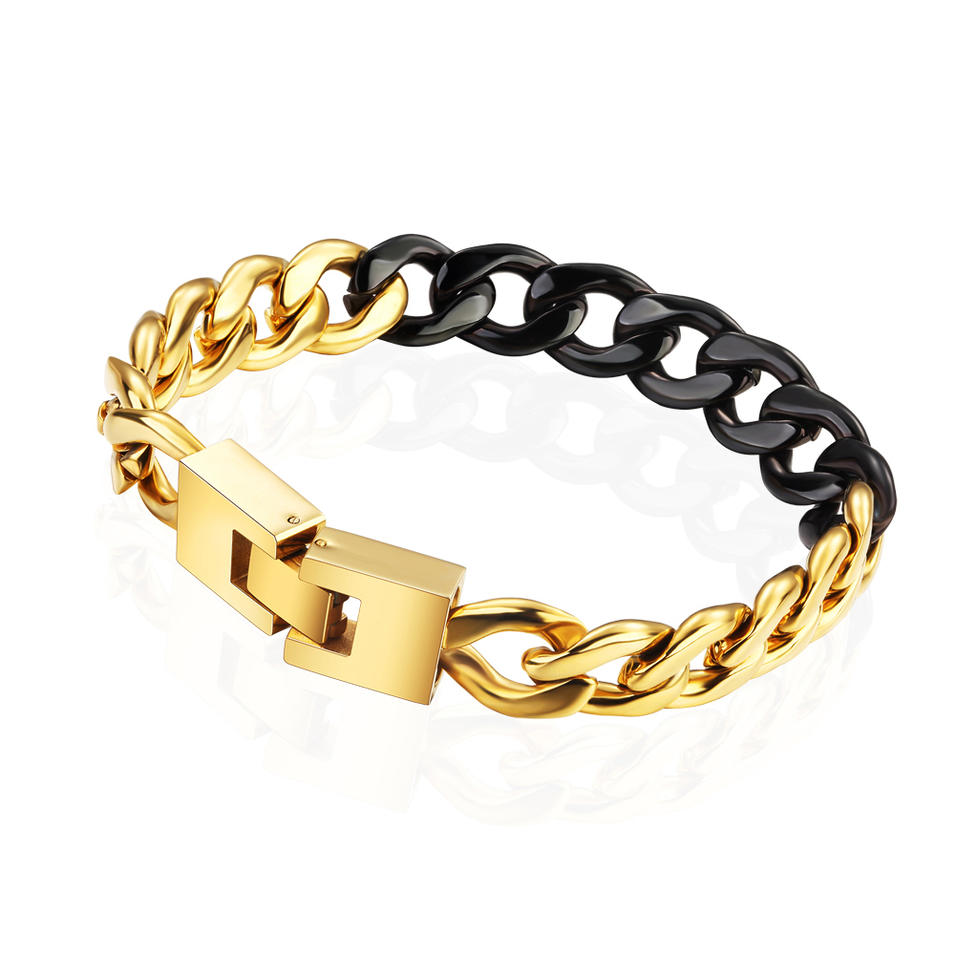 High quality gold and black plating stainless steel chain titanium bracelet