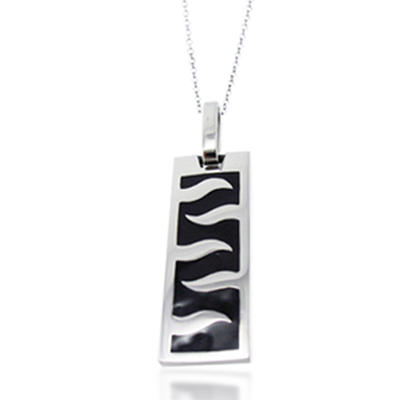 Rectangle Five Wave Design Black Painting Jewelry Stainless Steel Pendant