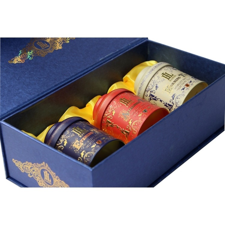 Wholesale high end jasmine black tea tin storage set with magnetic cardboard lid