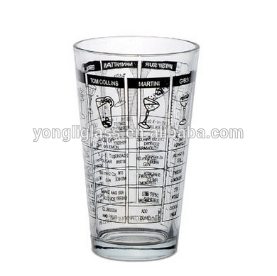 16 ounce pub pint glass with measurement printing