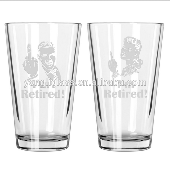 Factory wholesale 16oz pint glass beer glass with nice custom etching logo,ideal glass cup for gift