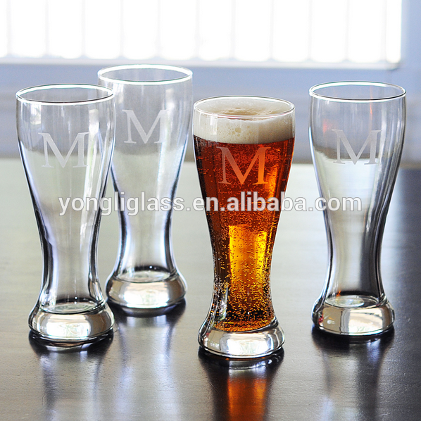High quality pilsner glass wholesale, hand blown glass beer mugs, beer pint glass with laser LOGO printing for Beerfest