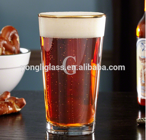 Factory wholesale gold rim drinking glass ,budweiser beer glass , expensive beer glass with true gold logo