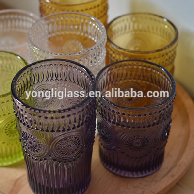 2015 new style high quality unique beer cup, retro anaglyph glass drinking cup, handmade glass beer bottles with decal