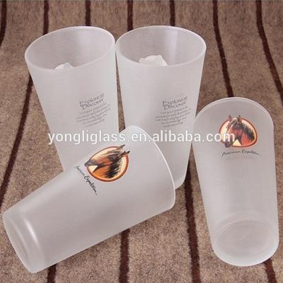 High quality print beer mugs ,custom novelty drinking glass cup,frosted drinking glass