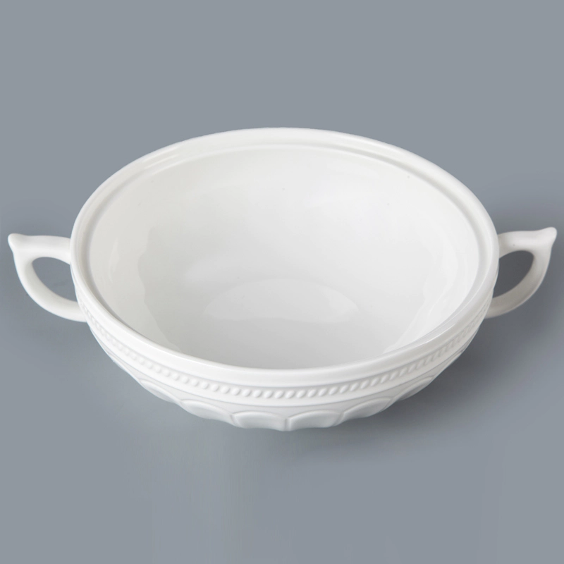 refined and goog quality porcelain dinner tableware for hotel restaurant two handles soup tureens with lid
