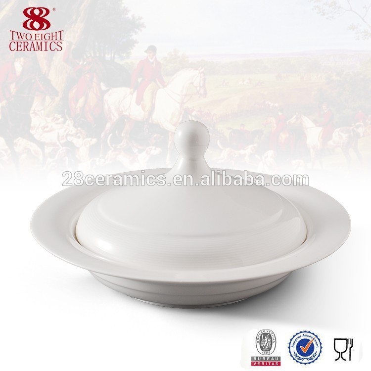 Wholesale dinnerware Porcelain white ceramic soup tureen with lid
