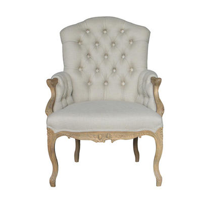 French Style Oak Frame Linen Buttoned Armchair S1170
