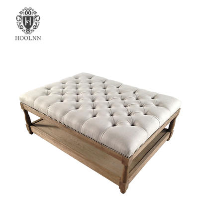 Hamptons French Style Upholstered Tufted Ottoman S1083-80