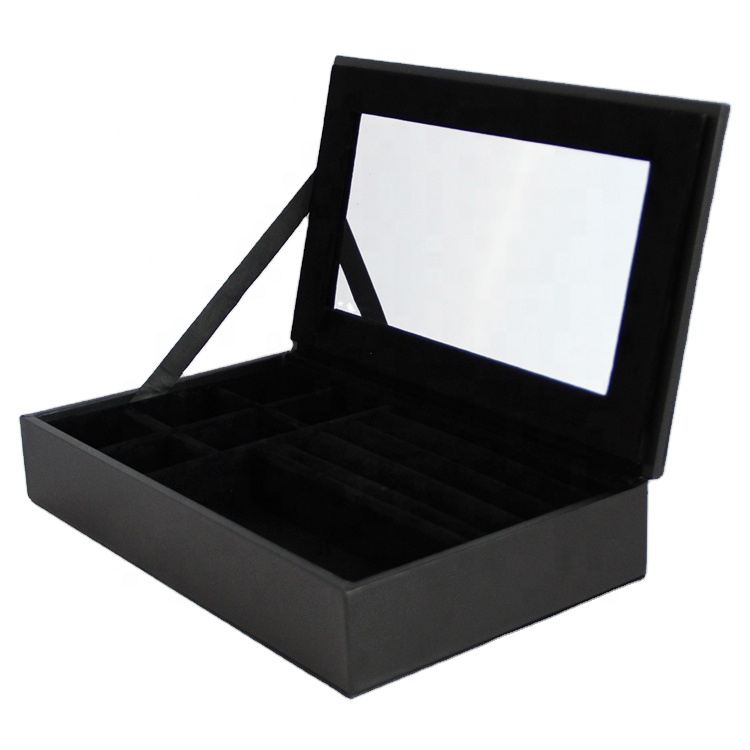 elegant luxury black leather bracelet surprise gift box with inner mirror customized 25x15x5cm