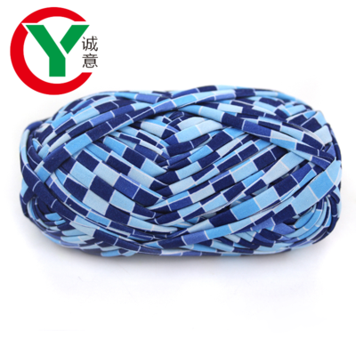 free sample t-shirt yarn hand knitting textile yarn/Super fashion elastic 100% polyester tshirt yarn crochet hand knitting