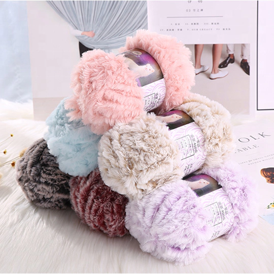 Hot sales fake fur yarn 100% polyester crochet yarn knit hats scarf and blanket etc