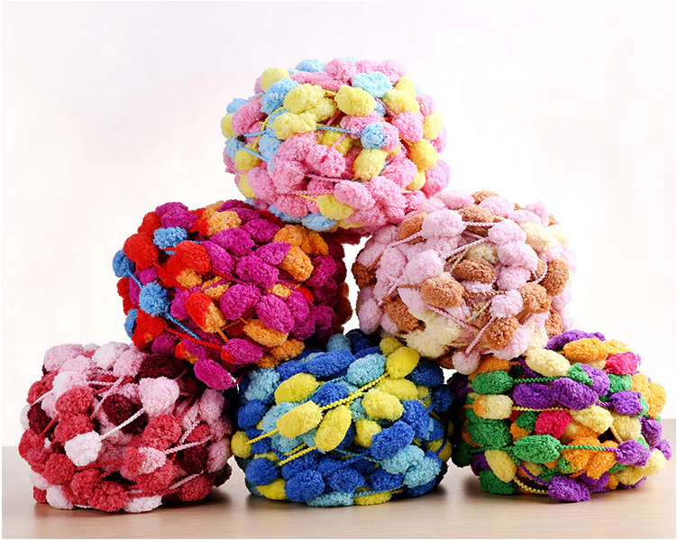 Hot colorful hand knitting ball chenille pom pom large pompom yarn crochet