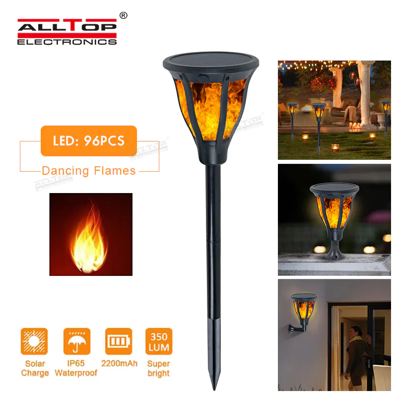 ALLTOP Hot sale ABS outdoor waterproof lighting 2w ip65 flame solar led garden light