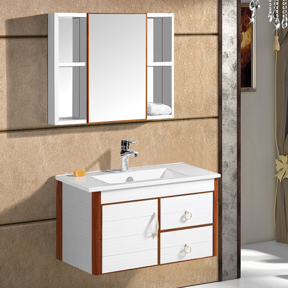 New wall aluminum bathroom washbasin cabinet with large water capacity sink