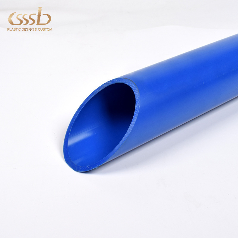 Blue ABS round tube to hide cables diameter 35mm with angle cutting