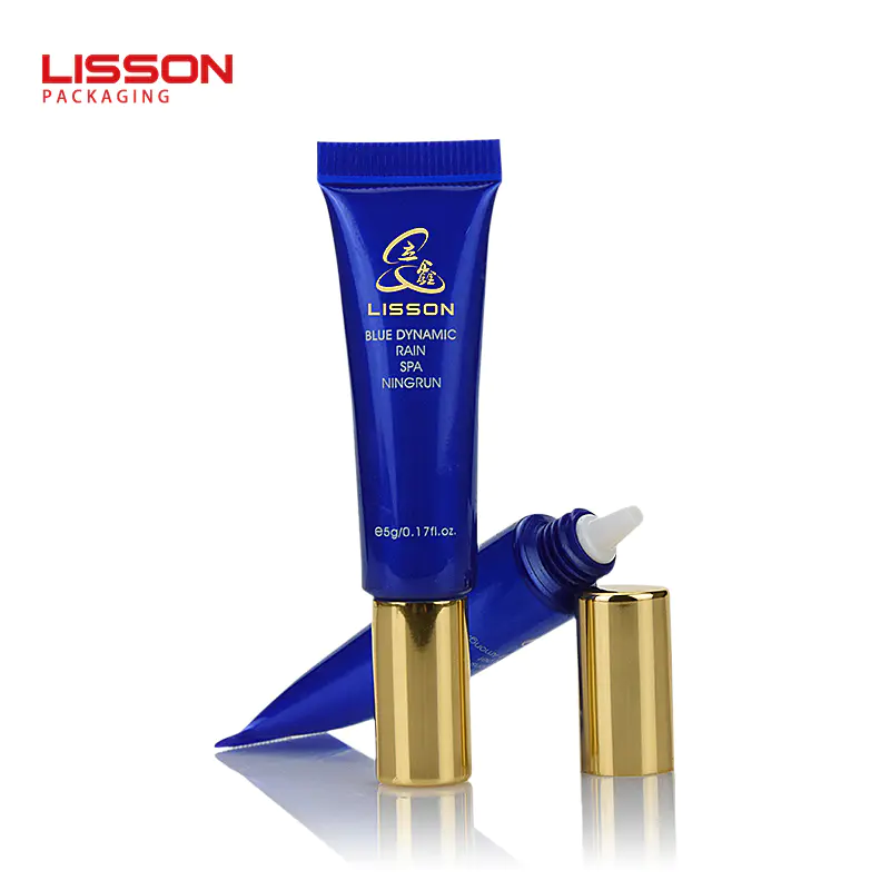 UV printing PE blue colour cosmetic eye cream needle tubes with golden cap