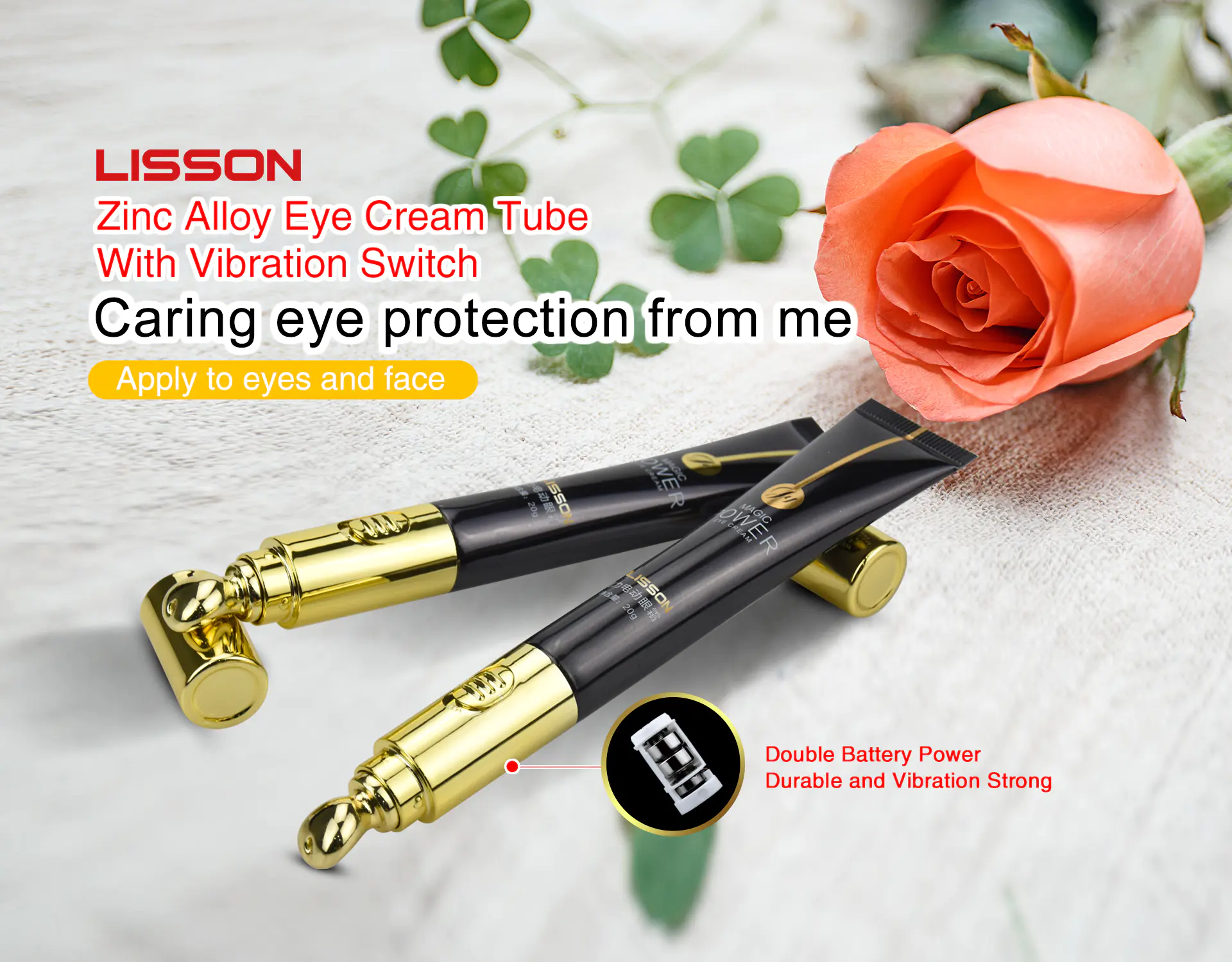 black round 20ml eye cream tube zinc alloy vibration applicator for eye cream tube