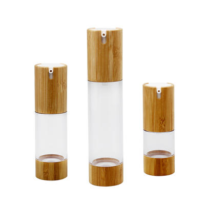 Eco-Friendly design 15ml 30ml 50mlplastic bamboo airless lotion pump bottle