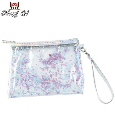Liquid filled ziplock pvc transparent zipper cosmetic bag pink clear