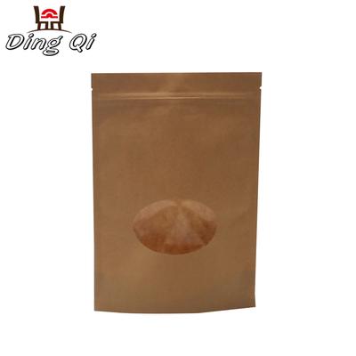 Stock kraft paper stand up pouch with window and zipper
