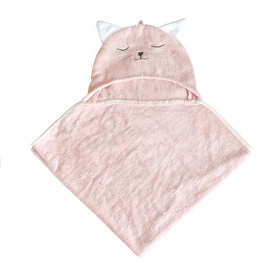 Lovely Pink Cotton Baby Hooded Bath Towel Infant with Embroidery