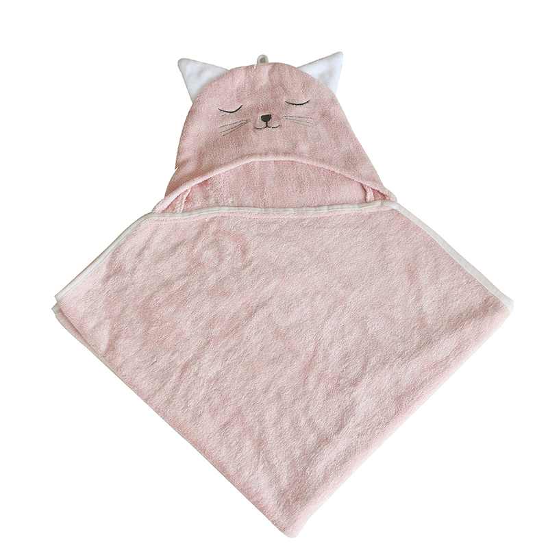 Wholesale Organic cotton Pink Baby Animal Hooded Bath Towel with Design