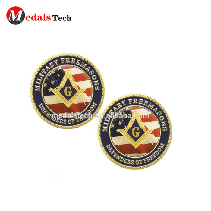 Dongguan factory custom military challenge masonic coin with color filled