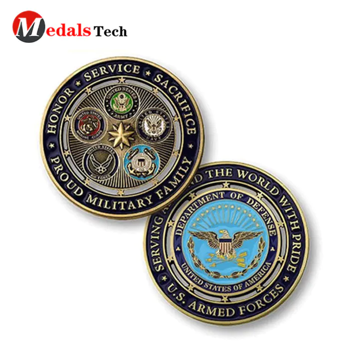 Top quality custom old gold engraved logo military challenge coins