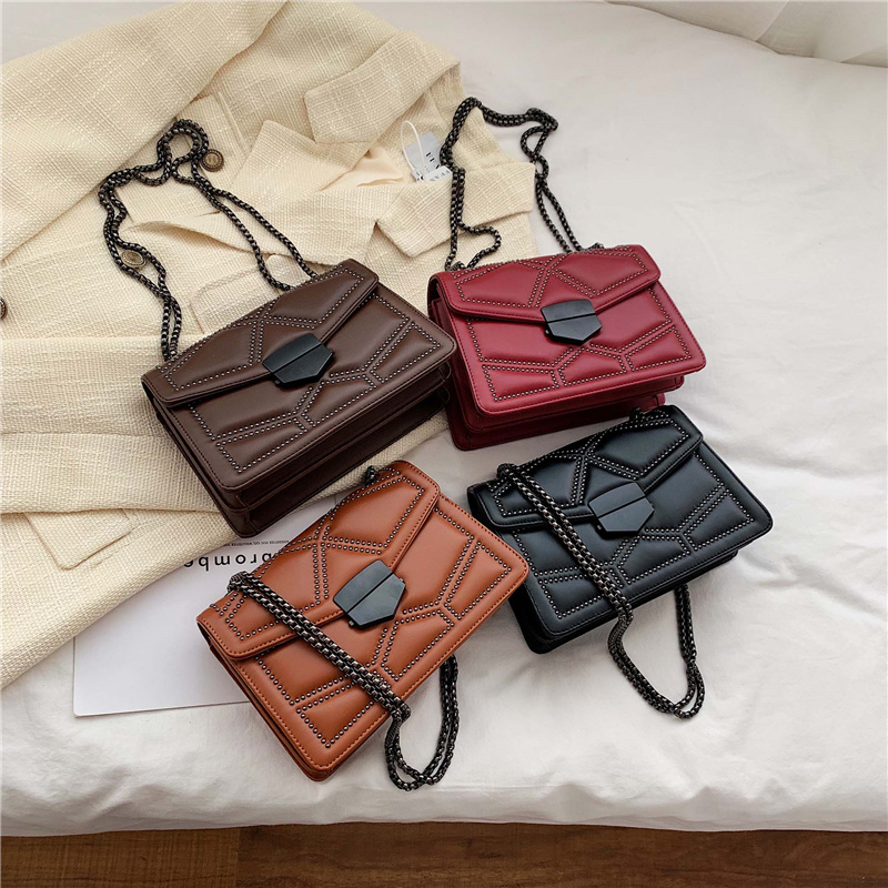 Rivet Chain Brand Designer PU Leather Cross-body Bags for Women 2020 Simple Fashion Shoulder Bag Lady Luxury Small Handbags
