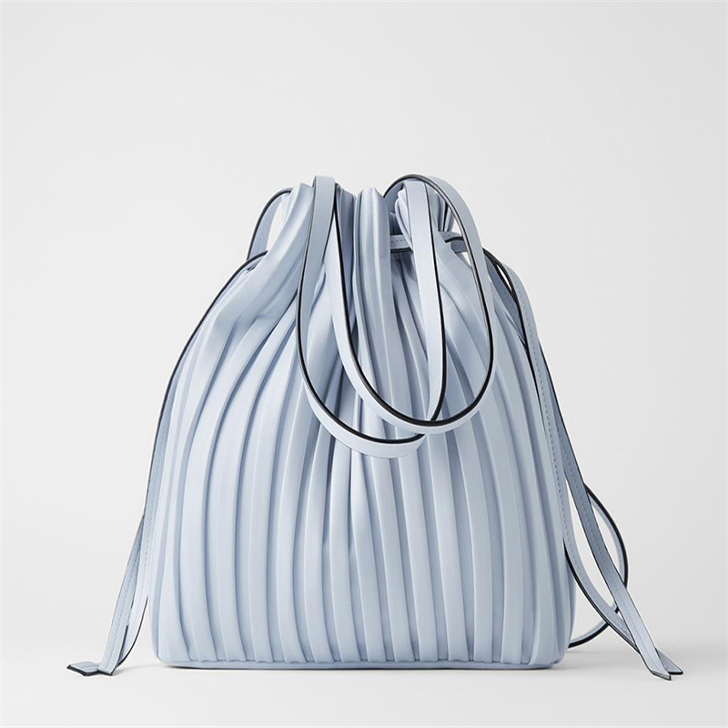 Brand Design PU Leather Shoulder Bag Pleated Stripe Bucket Bag Ladies Crossbody Bags For Women 2020 Handbag