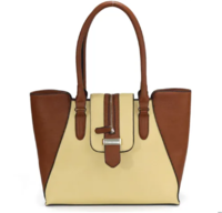 Women PU Mixed ColorFaux Leather Tote Bag PU Ladies Handbag Travel Bag