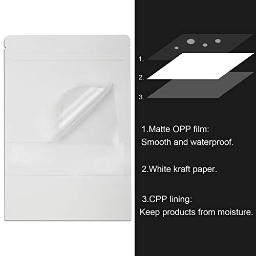 Custom Printed Plain Stand Up White Kraft Paper Food Packaging Pouches With Matte Window