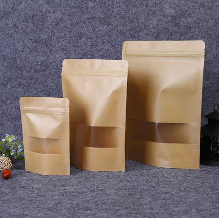 Wholesale Food Packaging Kraft Paper Standup PouchZip Lock Bag With Frosted Window